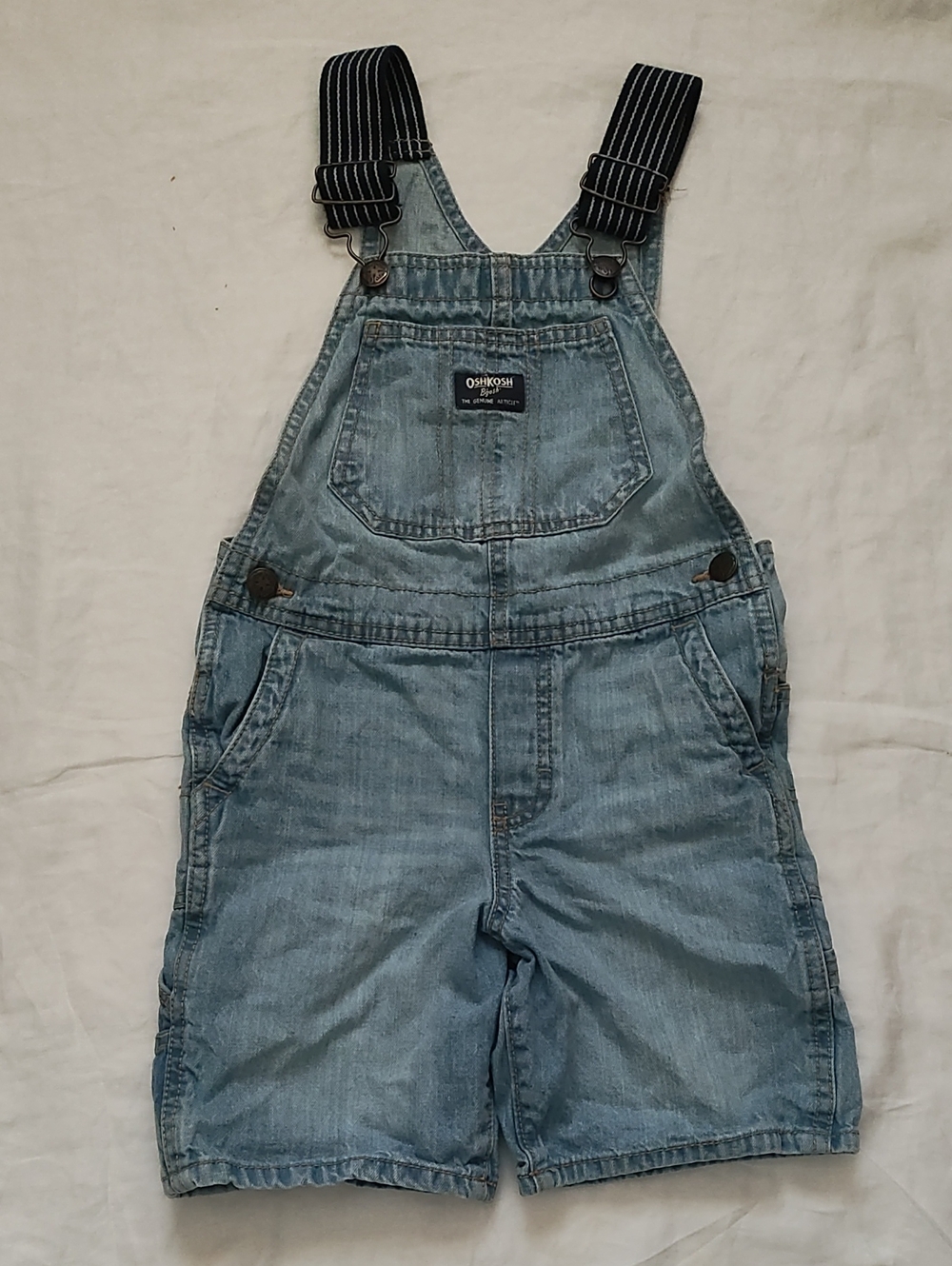 OshKosh B'gosh Light Wash Denim Short Overalls with Striped Straps